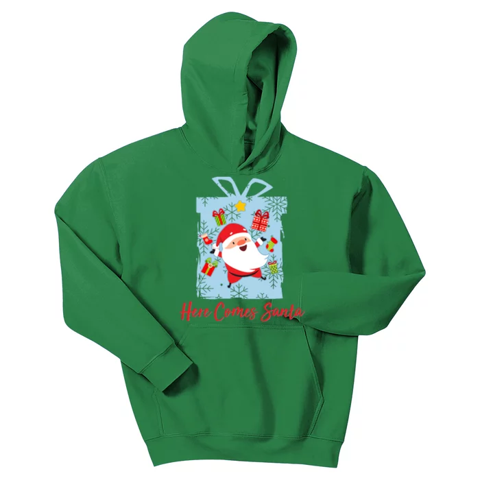 Christmas Here Comes Santa Gift Box Kids Hoodie