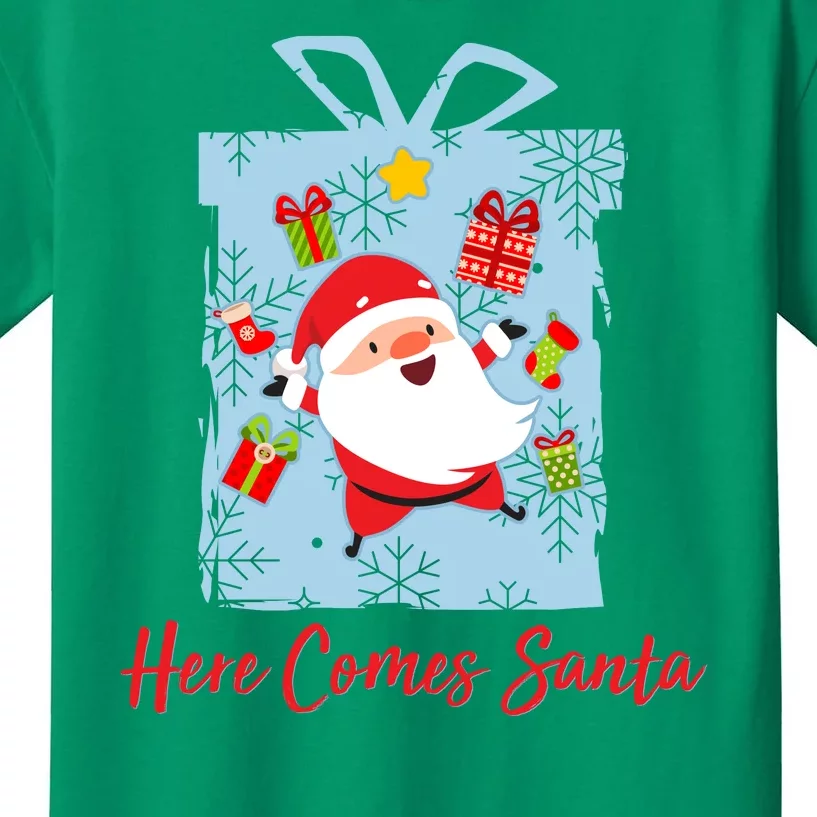 Christmas Here Comes Santa Gift Box Kids T-Shirt