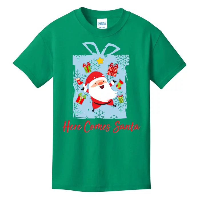 Christmas Here Comes Santa Gift Box Kids T-Shirt