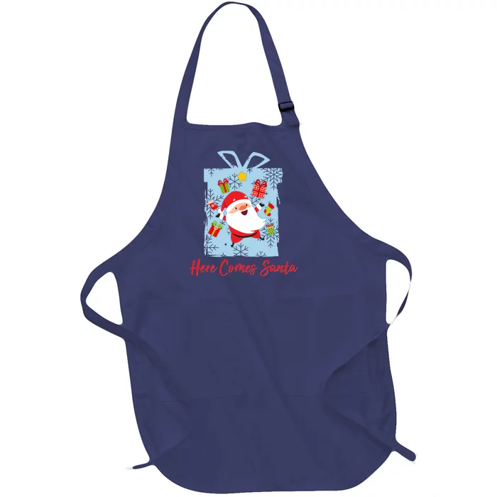 Christmas Here Comes Santa Gift Box Full-Length Apron With Pocket