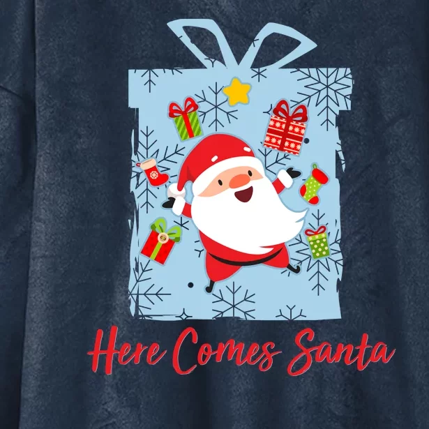 Christmas Here Comes Santa Gift Box Hooded Wearable Blanket