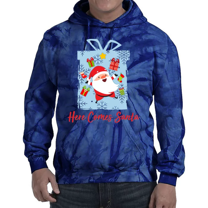 Christmas Here Comes Santa Gift Box Tie Dye Hoodie