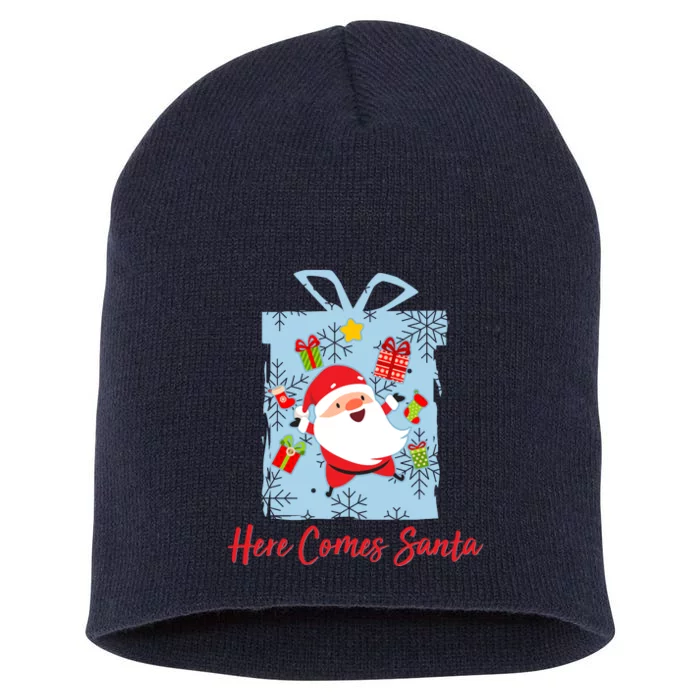 Christmas Here Comes Santa Gift Box Short Acrylic Beanie