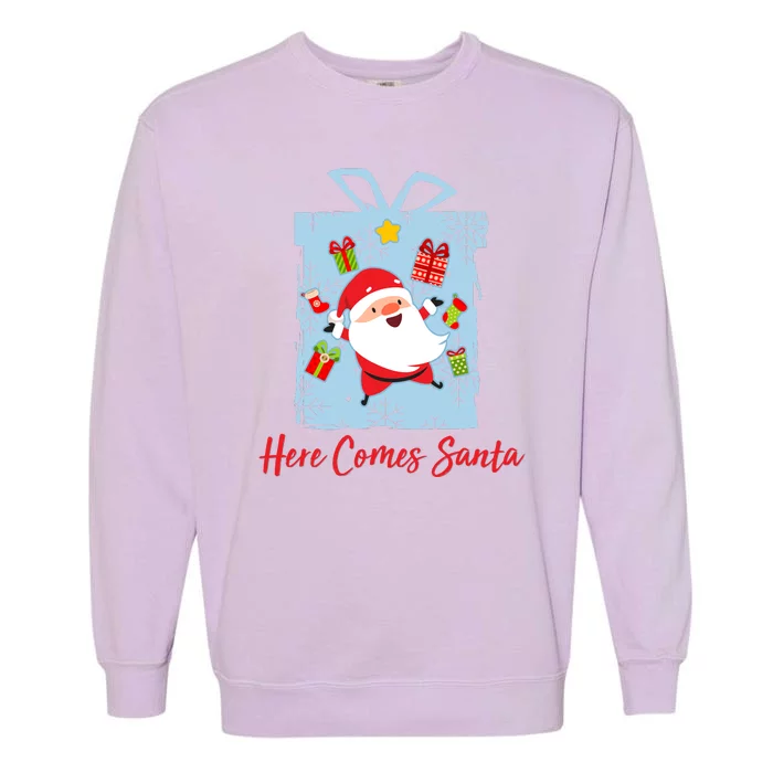 Christmas Here Comes Santa Gift Box Garment-Dyed Sweatshirt