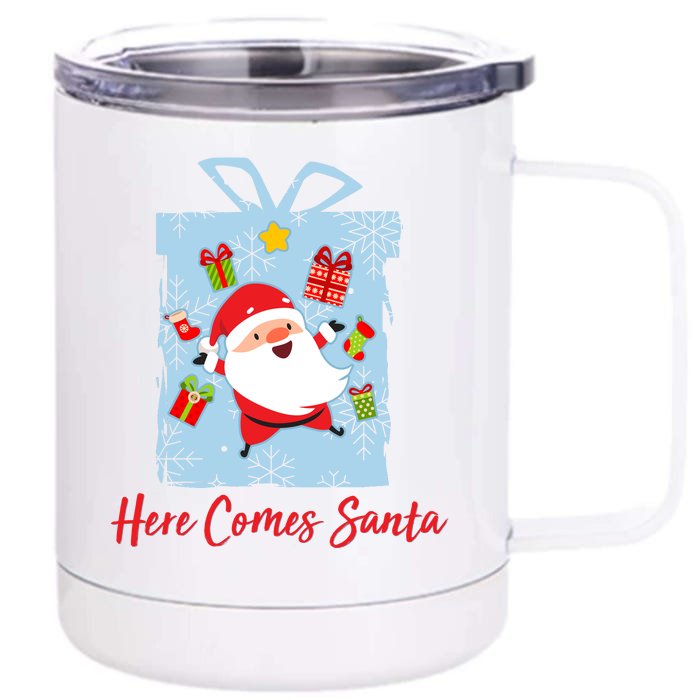 Christmas Here Comes Santa Gift Box Front & Back 12oz Stainless Steel Tumbler Cup