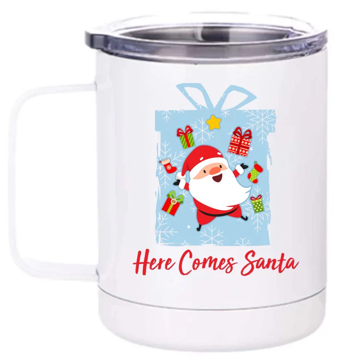 Christmas Here Comes Santa Gift Box Front & Back 12oz Stainless Steel Tumbler Cup