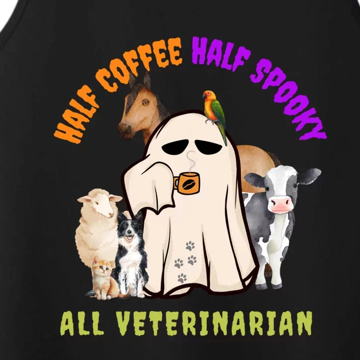 Cute Half Coffee Half Spooky Halloween Veterinarian Funny Gift Performance Tank