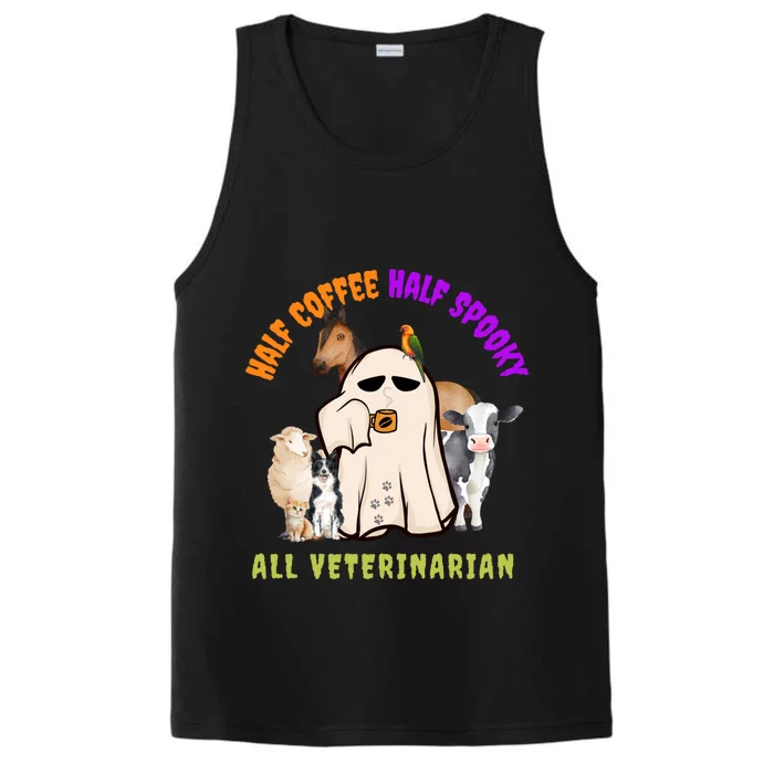 Cute Half Coffee Half Spooky Halloween Veterinarian Funny Gift Performance Tank