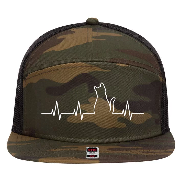 Cat Heartbeat 7 Panel Mesh Trucker Snapback Hat