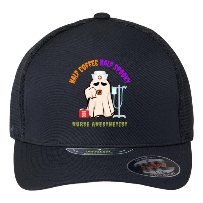 Cute Half Coffee Half Spooky Nurse Anesthetist Halloween Gift Flexfit Unipanel Trucker Cap