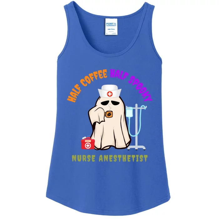 Cute Half Coffee Half Spooky Nurse Anesthetist Halloween Gift Ladies Essential Tank