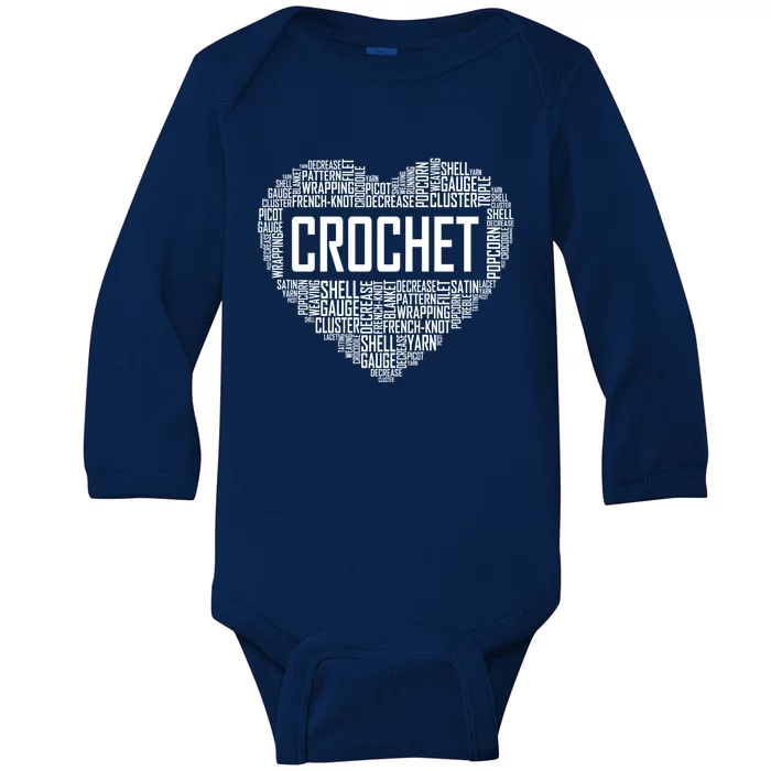 Crochet Heart Crocheting Lover Gift Knitting Funny Gift Baby Long Sleeve Bodysuit