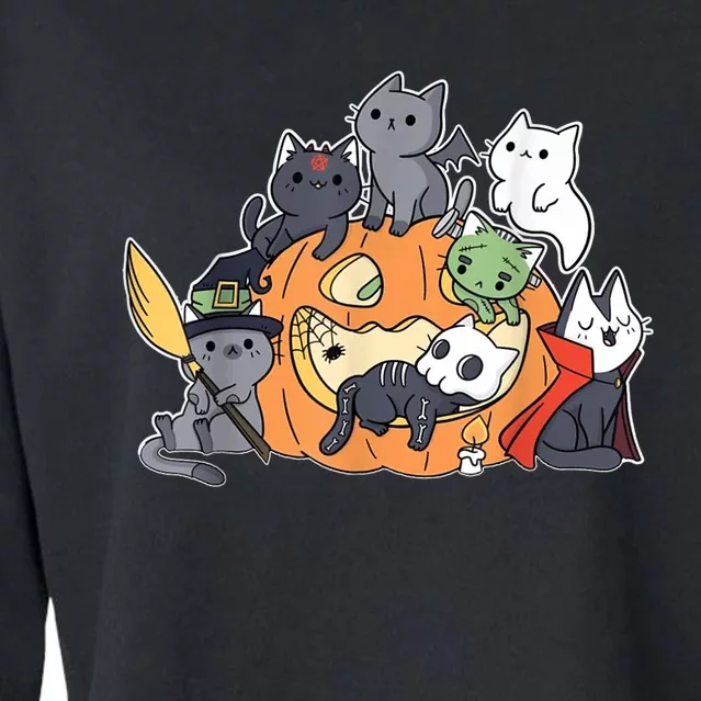 Cute Halloween Cat Pumpkin House Cropped Pullover Crew