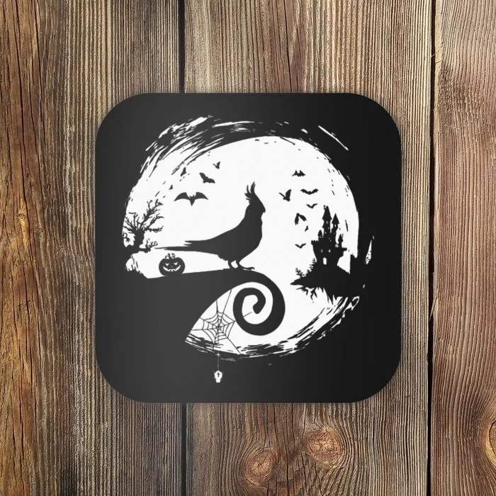 Cockatiel Halloween Costume Moon Silhouette Creepy Coaster