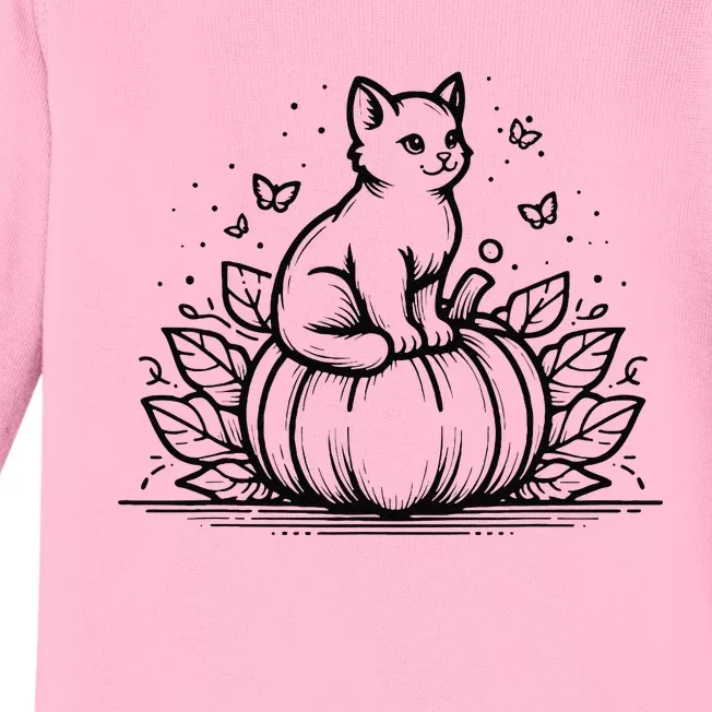 Cute Halloween Cat Setting On A Pumpkin For Cute Cat Lover Baby Long Sleeve Bodysuit