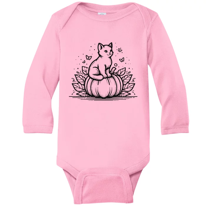 Cute Halloween Cat Setting On A Pumpkin For Cute Cat Lover Baby Long Sleeve Bodysuit