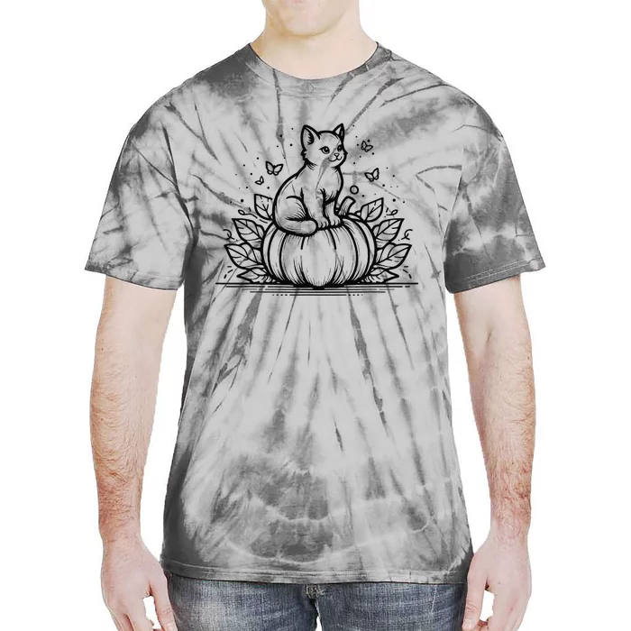 Cute Halloween Cat Setting On A Pumpkin For Cute Cat Lover Tie-Dye T-Shirt