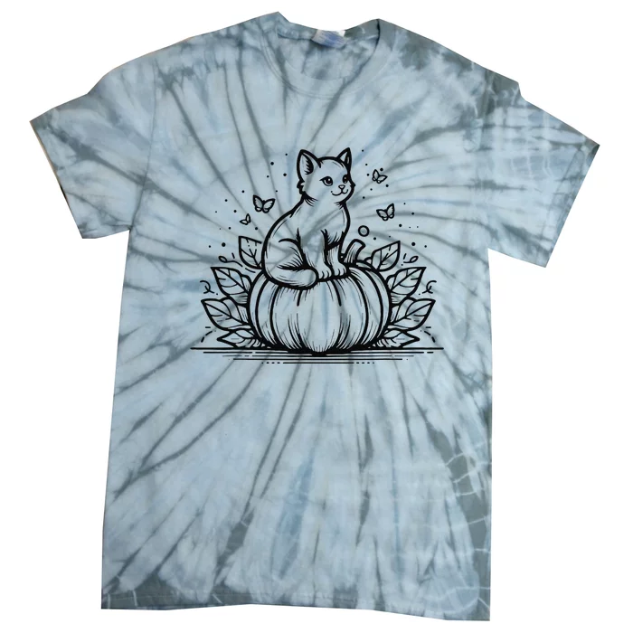 Cute Halloween Cat Setting On A Pumpkin For Cute Cat Lover Tie-Dye T-Shirt