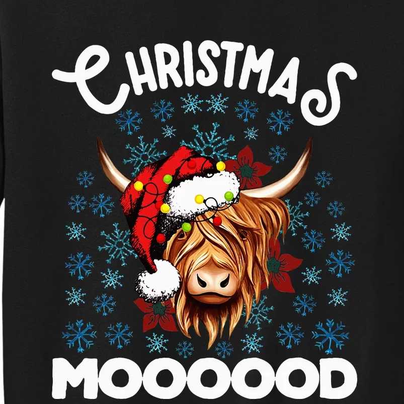 Christmas Highland Cow Santa Hat Highlander Cow Mom Tall Sweatshirt