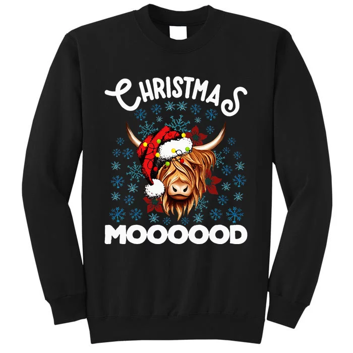 Christmas Highland Cow Santa Hat Highlander Cow Mom Tall Sweatshirt