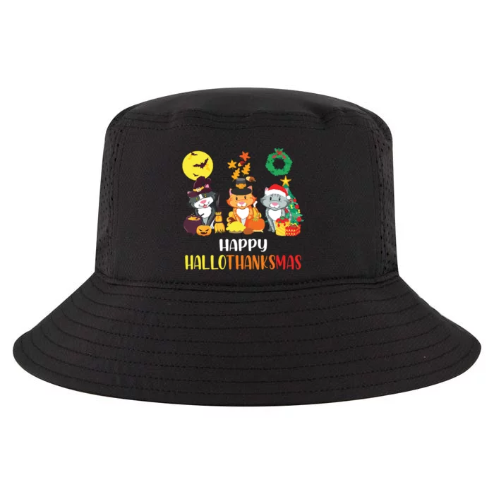 Cat Halloween Christmas Happy Hallothanksmas Thanksgiving Cool Comfort Performance Bucket Hat