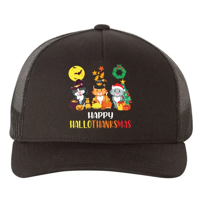 Cat Halloween Christmas Happy Hallothanksmas Thanksgiving Yupoong Adult 5-Panel Trucker Hat