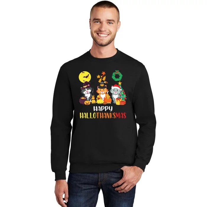 Cat Halloween Christmas Happy Hallothanksmas Thanksgiving Sweatshirt