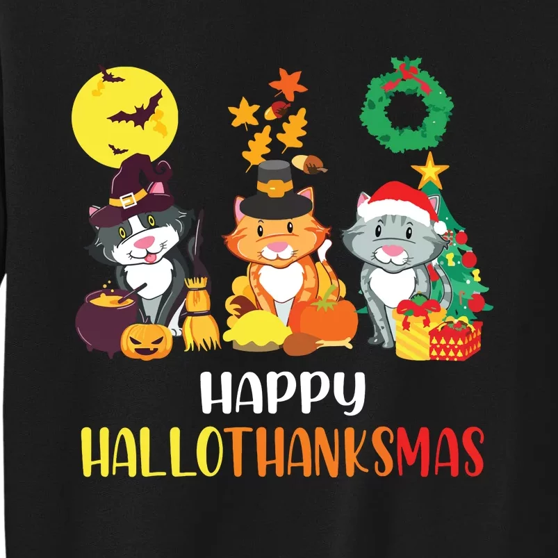 Cat Halloween Christmas Happy Hallothanksmas Thanksgiving Sweatshirt