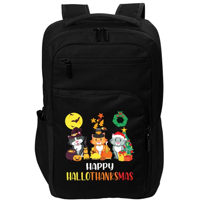 Cat Halloween Christmas Happy Hallothanksmas Thanksgiving Impact Tech Backpack