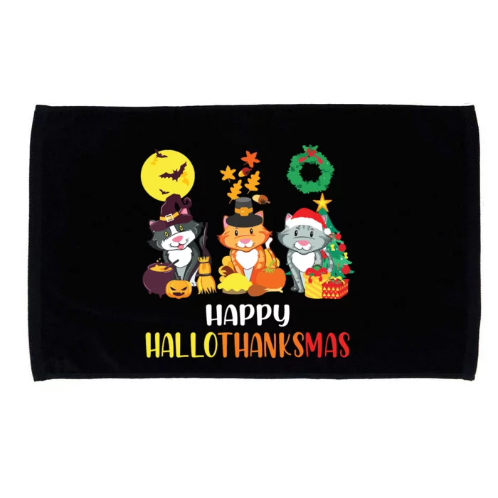 Cat Halloween Christmas Happy Hallothanksmas Thanksgiving Microfiber Hand Towel