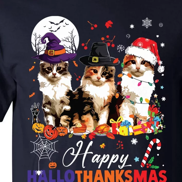 Cat Halloween Christmas Happy Hallothanksmas Thanksgiving Tall T-Shirt