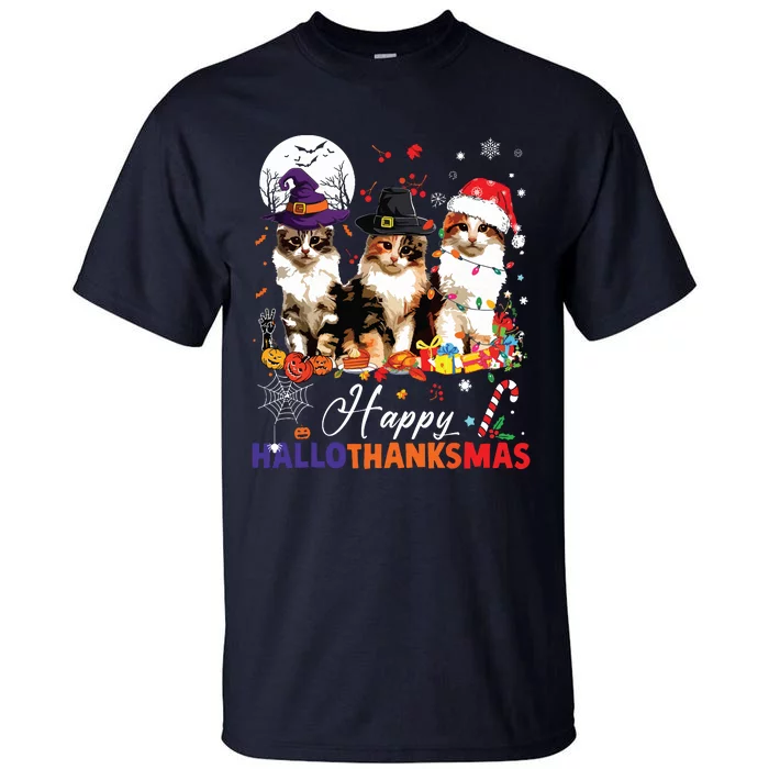 Cat Halloween Christmas Happy Hallothanksmas Thanksgiving Tall T-Shirt