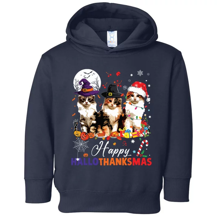 Cat Halloween Christmas Happy Hallothanksmas Thanksgiving Toddler Hoodie