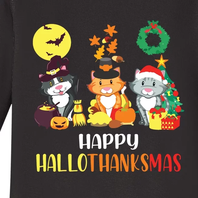 Cat Halloween Christmas Happy Hallothanksmas Thanksgiving Baby Long Sleeve Bodysuit