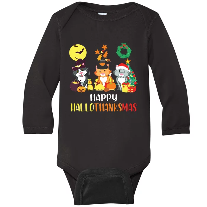 Cat Halloween Christmas Happy Hallothanksmas Thanksgiving Baby Long Sleeve Bodysuit