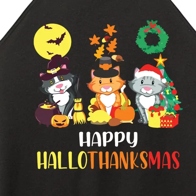 Cat Halloween Christmas Happy Hallothanksmas Thanksgiving Women’s Perfect Tri Rocker Tank