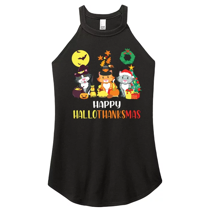 Cat Halloween Christmas Happy Hallothanksmas Thanksgiving Women’s Perfect Tri Rocker Tank