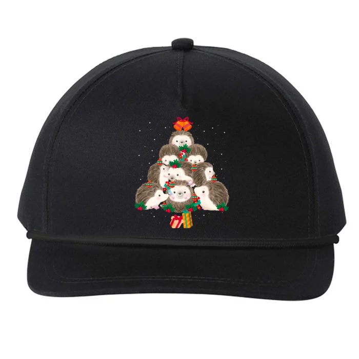 Cute Hedgehog Christmas Tree Funny Pajamas Xmas For Family Funny Gift Snapback Five-Panel Rope Hat