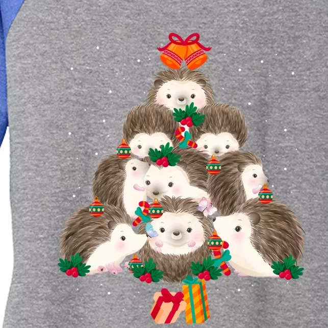 Cute Hedgehog Christmas Tree Funny Pajamas Xmas For Family Funny Gift Women's Tri-Blend 3/4-Sleeve Raglan Shirt