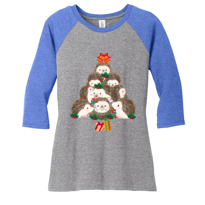 Cute Hedgehog Christmas Tree Funny Pajamas Xmas For Family Funny Gift Women's Tri-Blend 3/4-Sleeve Raglan Shirt