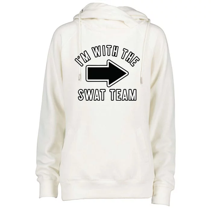 Couples Halloween Costume Shirts Im With The Swat Team Womens Funnel Neck Pullover Hood