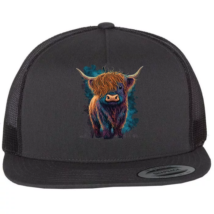 Cute Highland Cattle Cow Funny Highland Cow Flat Bill Trucker Hat