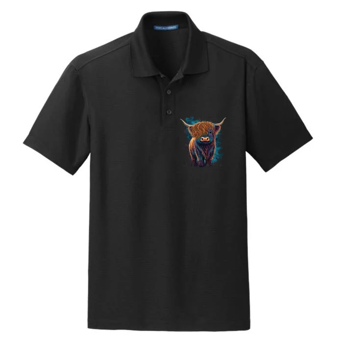 Cute Highland Cattle Cow Funny Highland Cow Dry Zone Grid Performance Polo