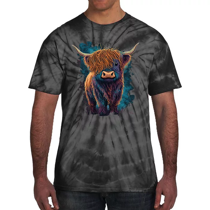 Cute Highland Cattle Cow Funny Highland Cow Tie-Dye T-Shirt