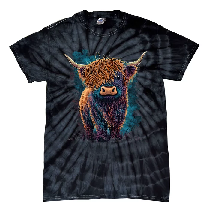 Cute Highland Cattle Cow Funny Highland Cow Tie-Dye T-Shirt