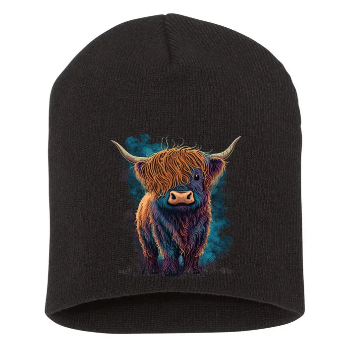 Cute Highland Cattle Cow Funny Highland Cow Short Acrylic Beanie