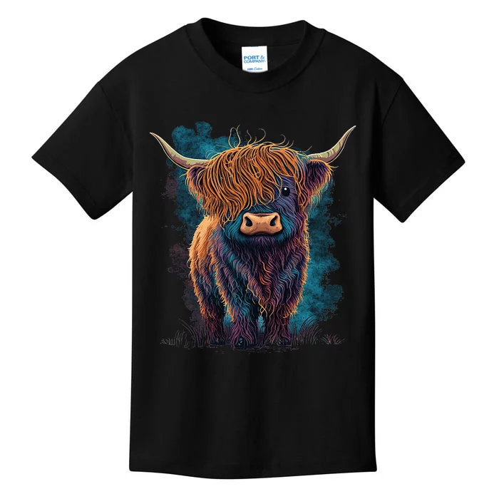 Cute Highland Cattle Cow Funny Highland Cow Kids T-Shirt