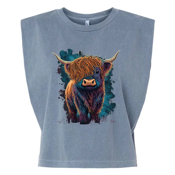 Cute Highland Cattle Cow Funny Highland Cow Garment-Dyed Women's Muscle Tee