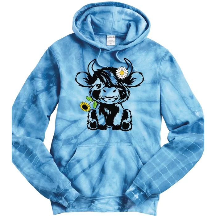 cute highland cow sunflower Tie Dye Hoodie