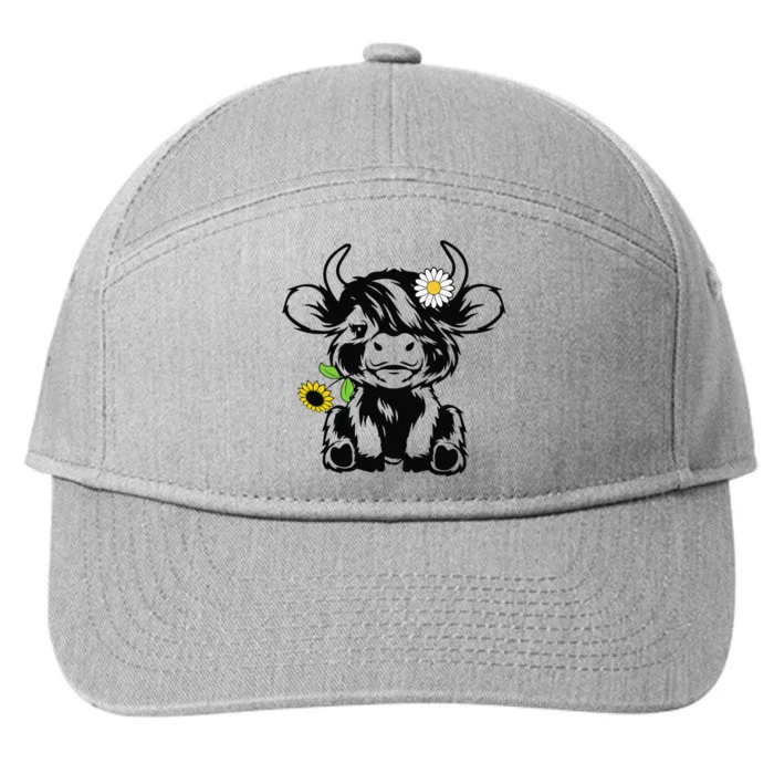 cute highland cow sunflower 7-Panel Snapback Hat